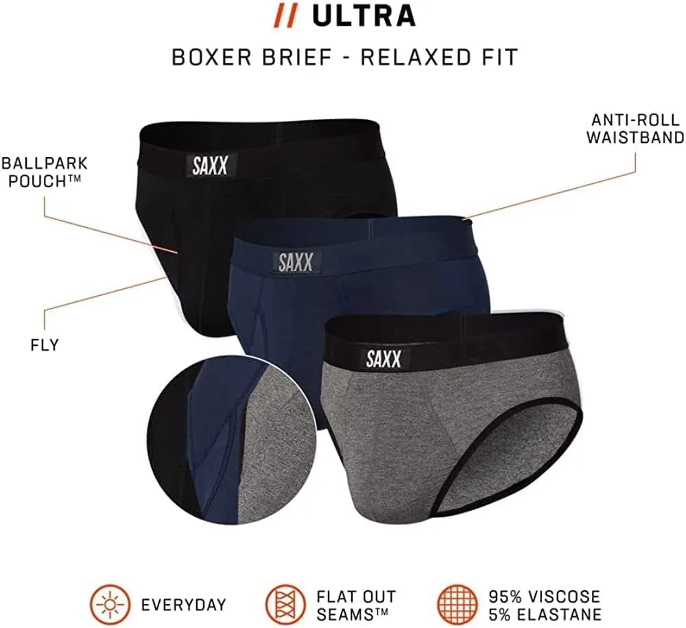 SAXX Underwear Co. Men's Underwear with Pouch Ultra Super Soft Brief Fly 3Pk