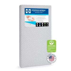 SEALY BABY OmniPedic Refresh Breathable 2 Stage Waterproof Crib Mattress Plus Toddler Bed Fit, Removable Knit Cover, GREENGUARD Gold Certified, Safety & Quality Tested, Made in USA, 52"X28" -Gray