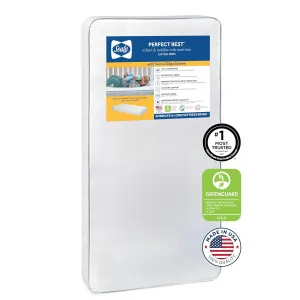 Sealy Baby Perfect Rest Waterproof Crib Mattress plus Toddler Bed Fit, Premium 150 Extra Firm Coils, Non Toxic, Airy Cushioning, GREENGUARD Gold Certified, Safety & Quality Tested, Made in USA, 52X28"