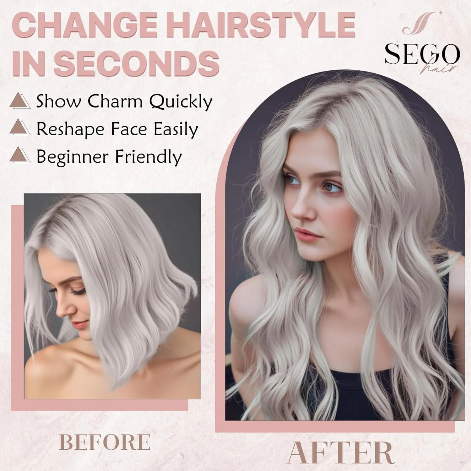 SEGO One Pieces 5 Clips in Hair Extensions Wavy Natural Soft Synthetic Hairpieces for Women Hair Clip Extensions for Women,24inch Brown Mixed Natural Blonde,180g