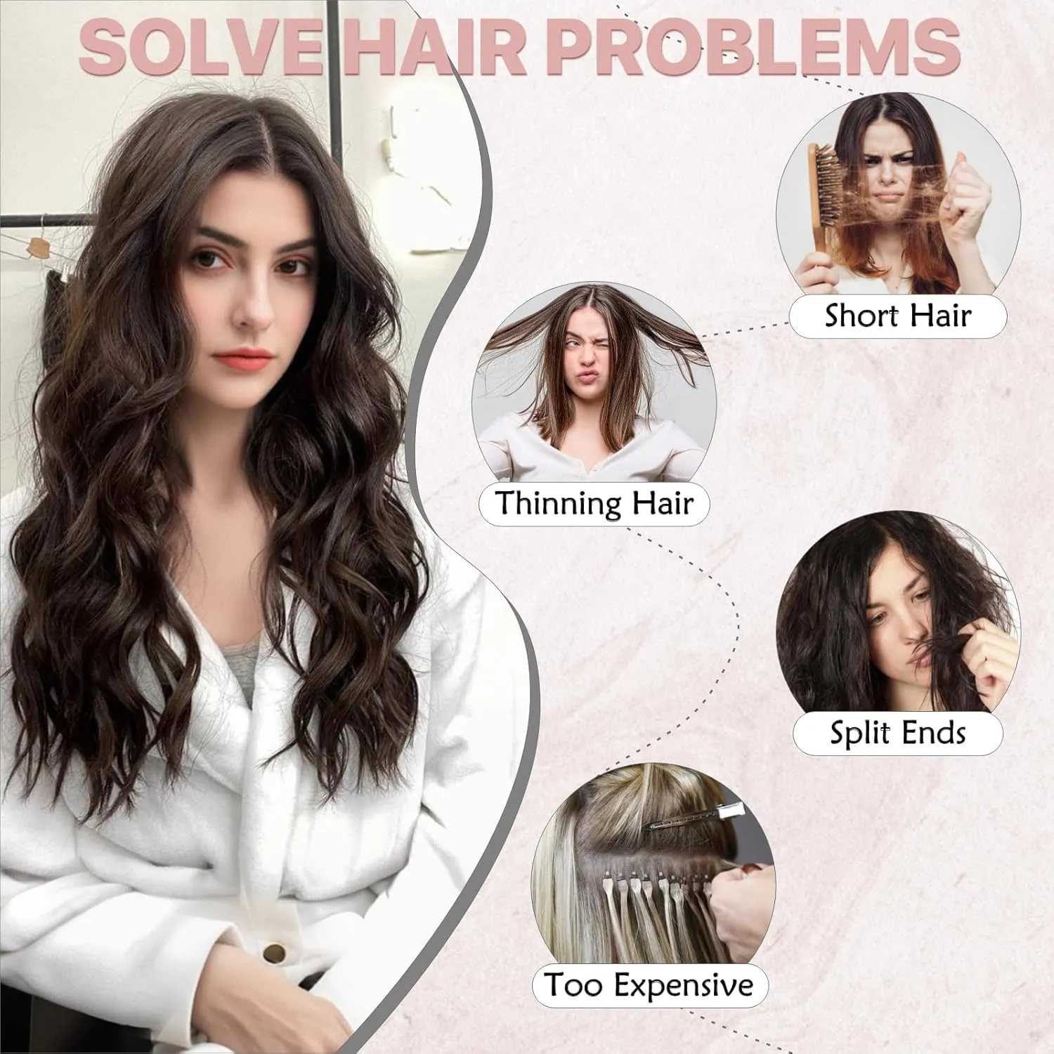 SEGO One Pieces 5 Clips in Hair Extensions Wavy Natural Soft Synthetic Hairpieces for Women Hair Clip Extensions for Women,24inch Brown Mixed Natural Blonde,180g