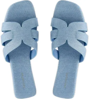 SelenePair Women's Fashion Flat Sandals Square Toe Slip On Dress Summer Slides