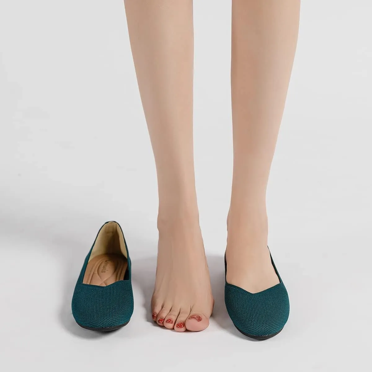 Semwiss Round Toe Flats for Women Dressy Comfortable, Knit Ballet Flat Shoes Casual Shoes Walking Flats Office Shoes.