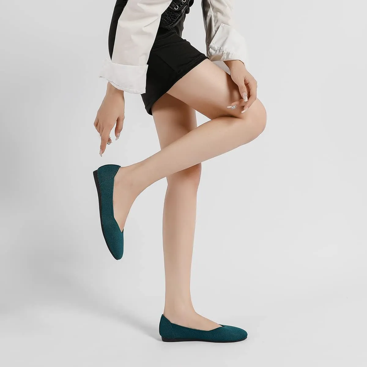 Semwiss Round Toe Flats for Women Dressy Comfortable, Knit Ballet Flat Shoes Casual Shoes Walking Flats Office Shoes.