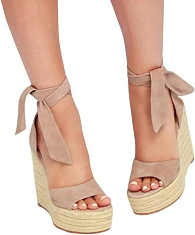 SERAIH Womens Lace up Espadrilles Platform Wedges Sandals Heels Tie Ankle Strap Summer Dress Shoes
