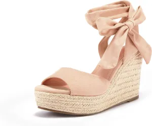 SERAIH Womens Lace up Espadrilles Platform Wedges Sandals Heels Tie Ankle Strap Summer Dress Shoes