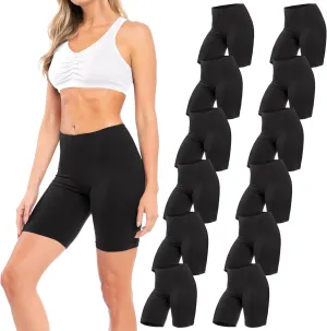 Sexy Basics Womens 12 Pack Cotton Stretch Boyshort Bike Shorts | Yoga, Slip-Short, Boxer-Briefs