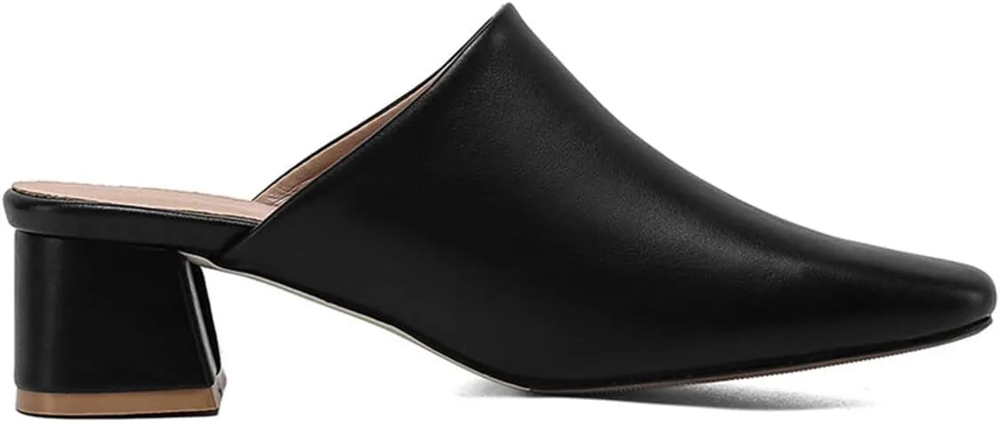 SHEMEE Women's Closed Square Toe Chunky Heel Slides Mule Pumps Slip On Mid Block Heels Slippers Sandals Backless Slingback Shoes
