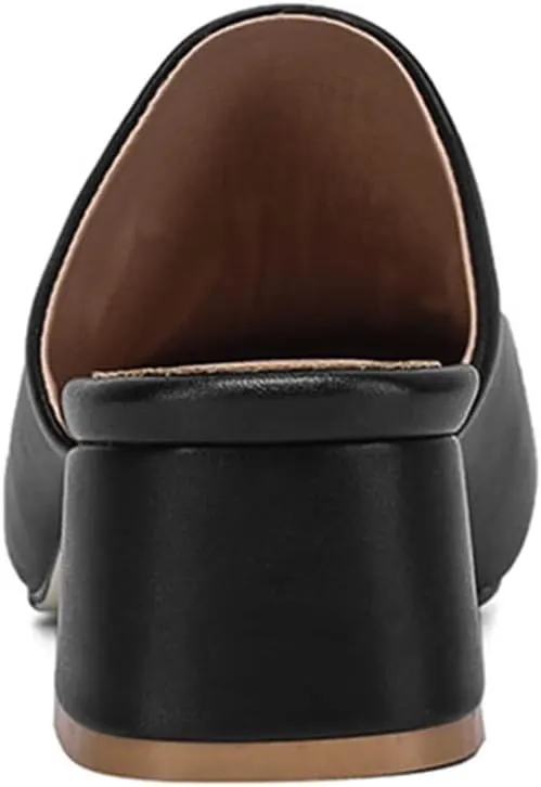 SHEMEE Women's Closed Square Toe Chunky Heel Slides Mule Pumps Slip On Mid Block Heels Slippers Sandals Backless Slingback Shoes