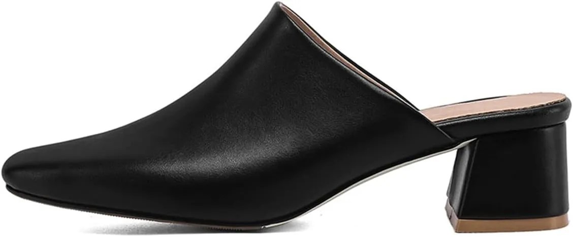 SHEMEE Women's Closed Square Toe Chunky Heel Slides Mule Pumps Slip On Mid Block Heels Slippers Sandals Backless Slingback Shoes
