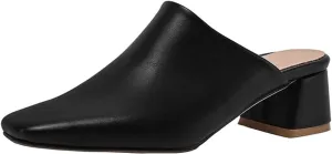 SHEMEE Women's Closed Square Toe Chunky Heel Slides Mule Pumps Slip On Mid Block Heels Slippers Sandals Backless Slingback Shoes