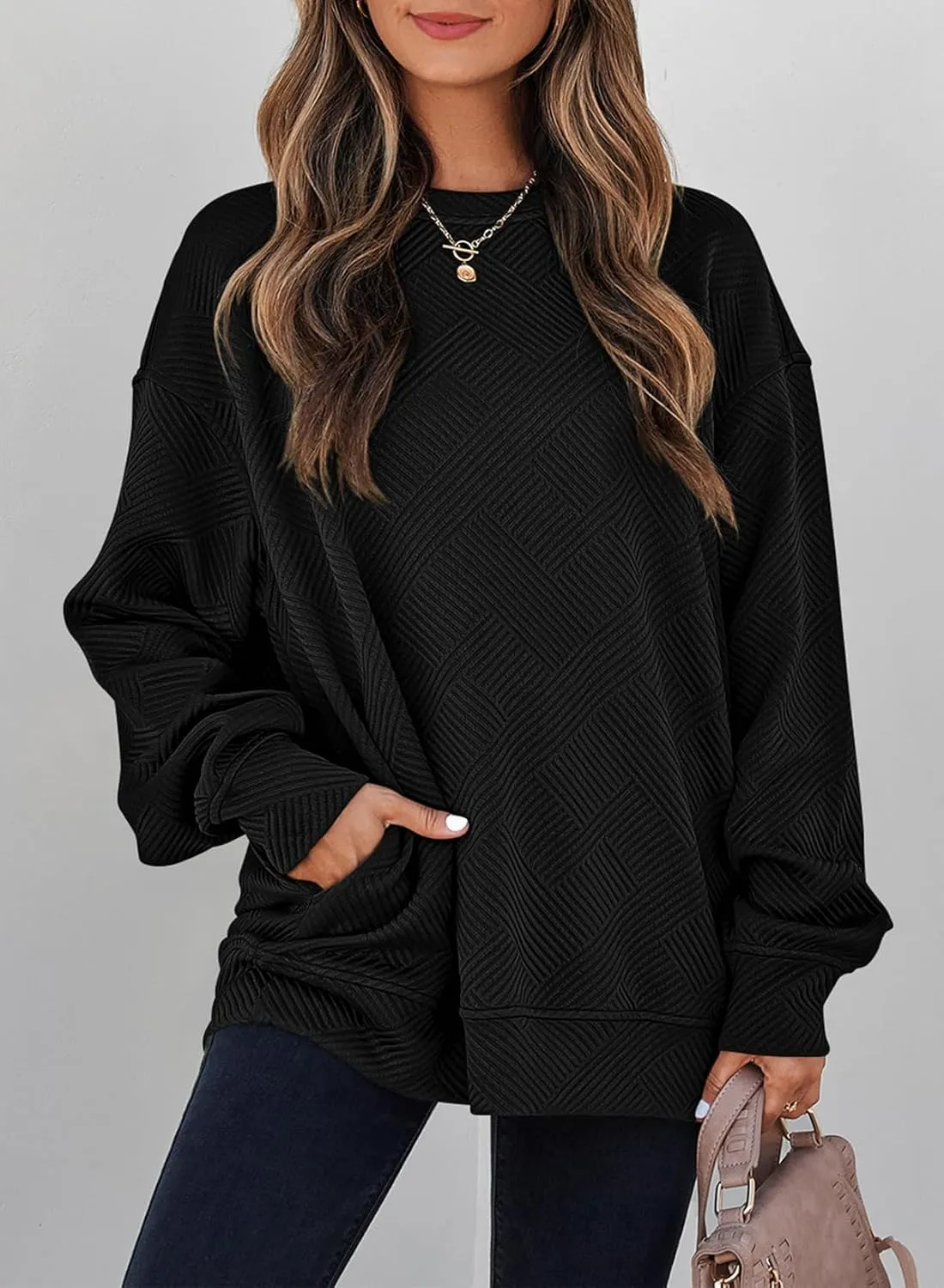 SHEWIN Womens Oversized Sweatshirt Fall Fashion 2024 Long Sleeve Tops Casual Crewneck Sweatshirts with Pockets