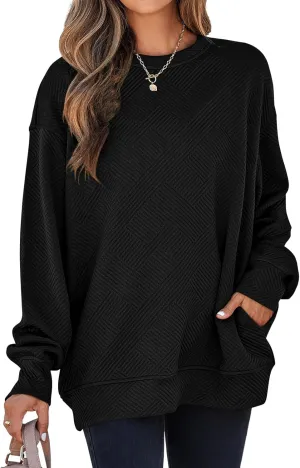 SHEWIN Womens Oversized Sweatshirt Fall Fashion 2024 Long Sleeve Tops Casual Crewneck Sweatshirts with Pockets