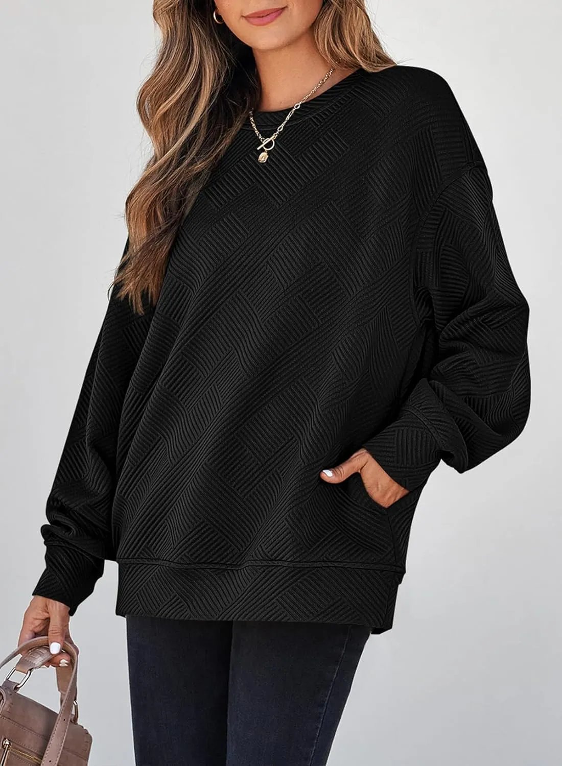 SHEWIN Womens Oversized Sweatshirt Fall Fashion 2024 Long Sleeve Tops Casual Crewneck Sweatshirts with Pockets