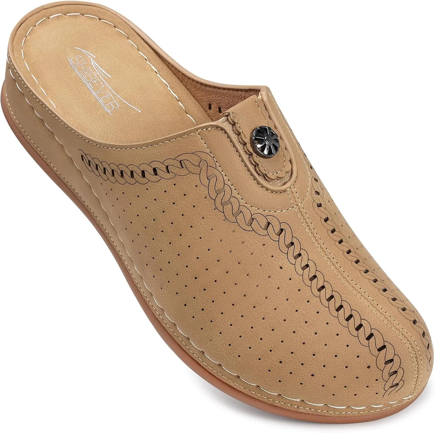 SHIBEVER Clogs for Womens Mules Shoes: Slip-On Flat Mule Shoes - Closed Toe Sandals Comfortable