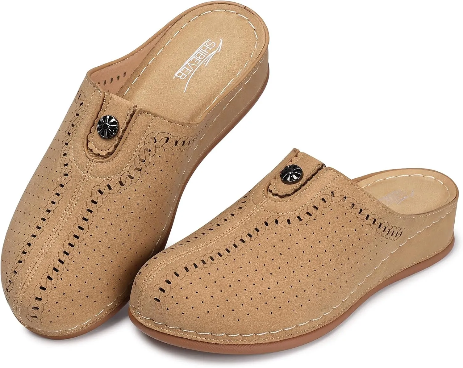 SHIBEVER Clogs for Womens Mules Shoes: Slip-On Flat Mule Shoes - Closed Toe Sandals Comfortable