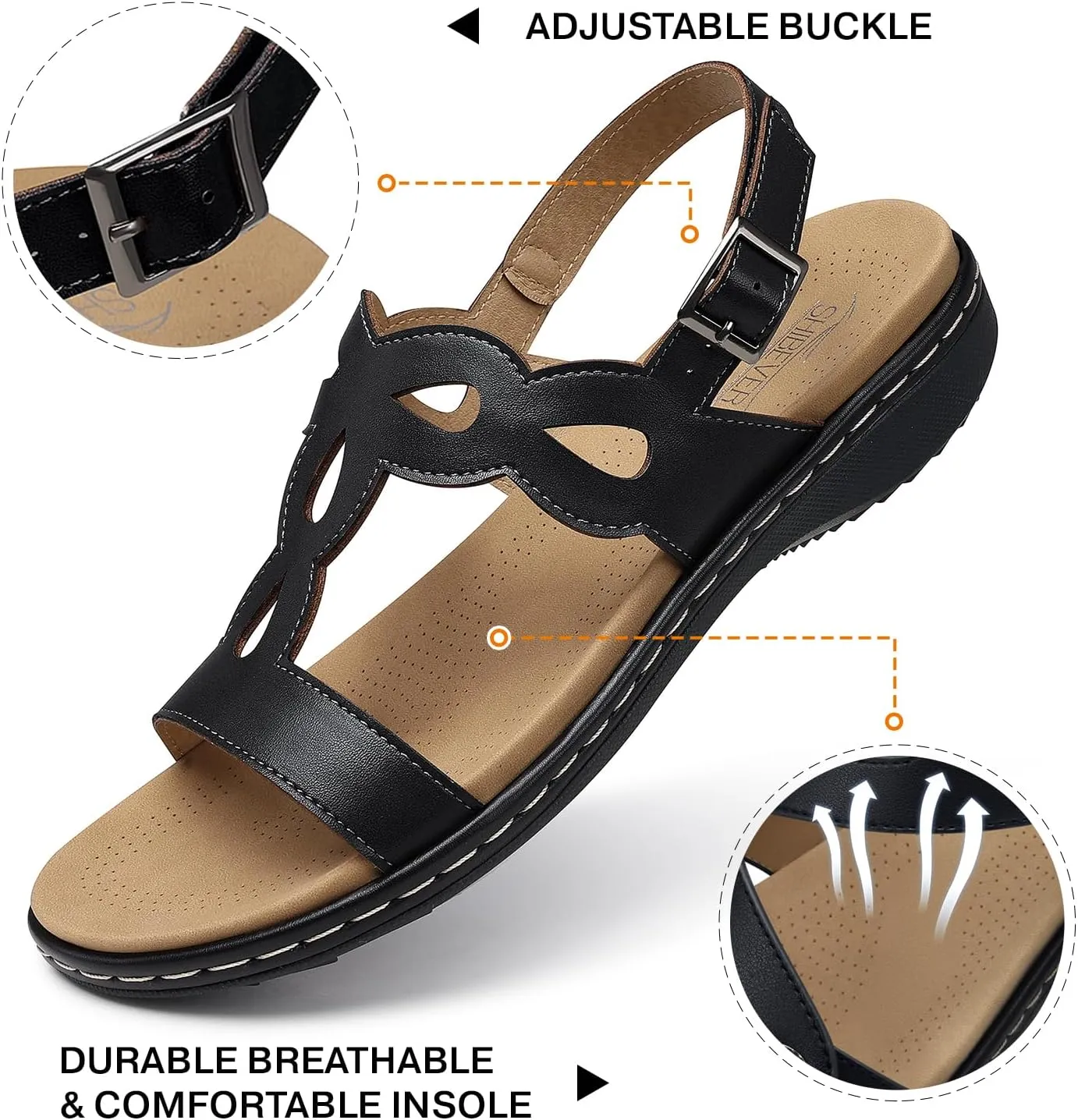 SHIBEVER Flat Sandals for Women Dressy: Comfortable Open Toe Sandal - Summer Comfort Ladies Walking Sandals