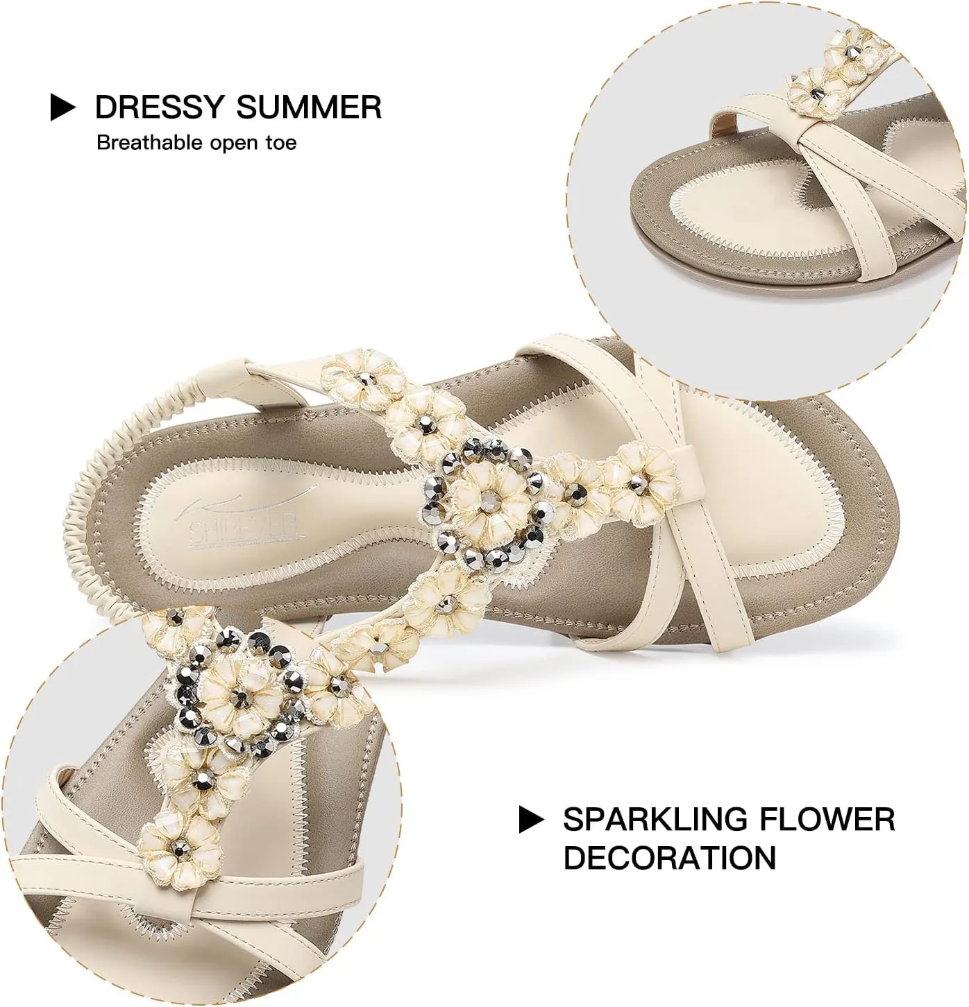 SHIBEVER Flat Sandals for Women Dressy: Summer Comfortable Ankle Strap Womens Sandal