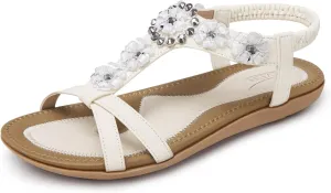 SHIBEVER Flat Sandals for Women Dressy: Summer Comfortable Ankle Strap Womens Sandal