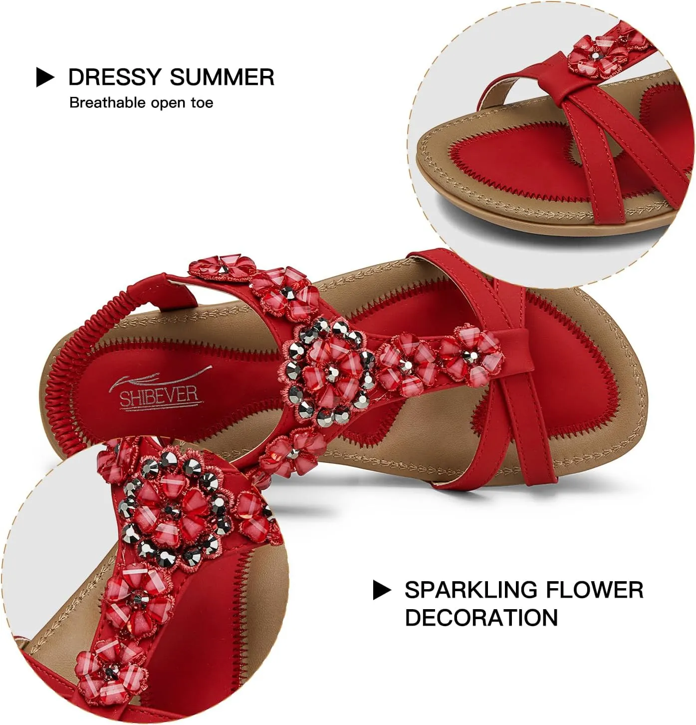 SHIBEVER Flat Sandals for Women Dressy: Summer Comfortable Ankle Strap Womens Sandal