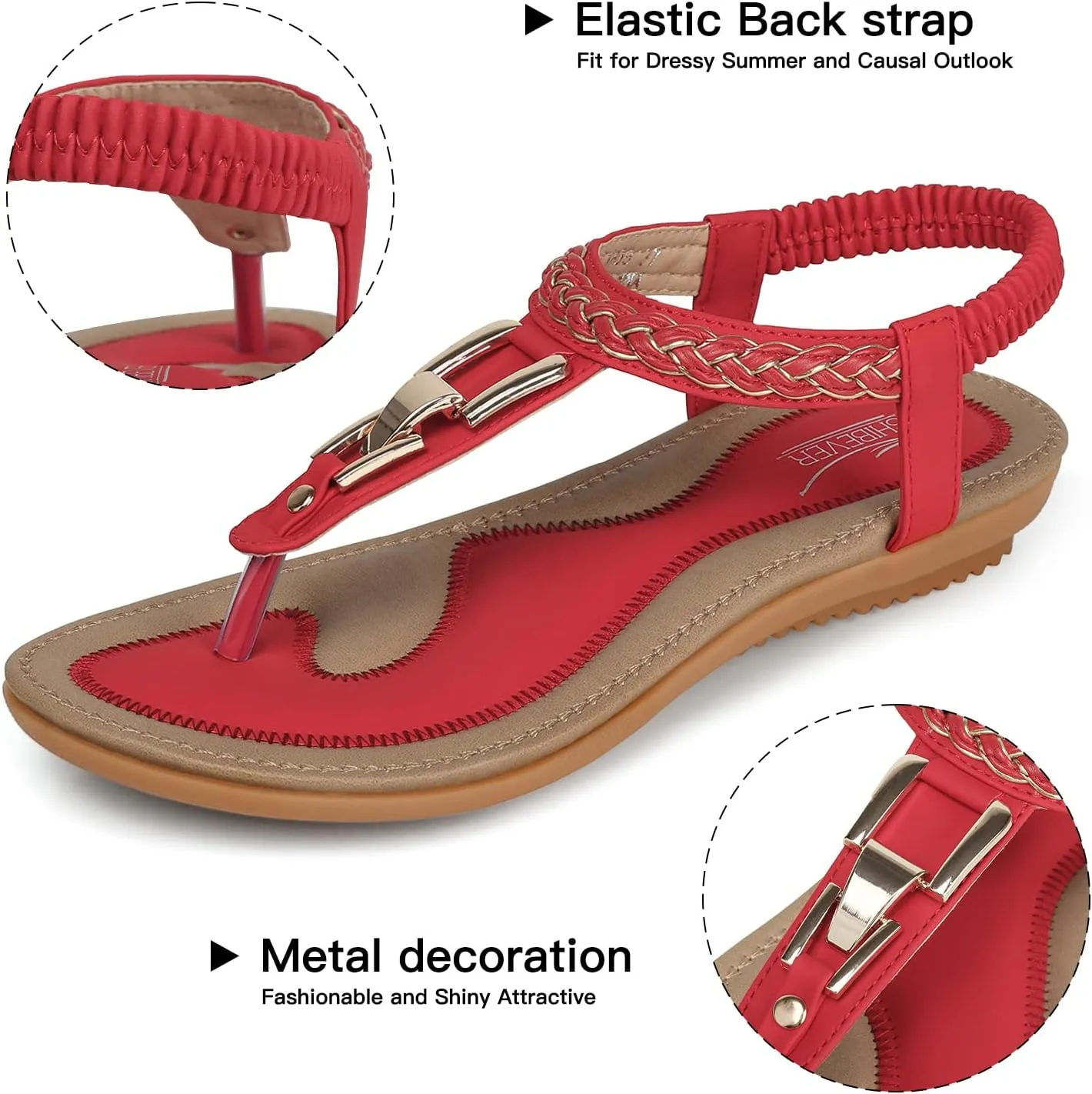 SHIBEVER Womens Sandals Dressy Summer: Women Comfortable Walking Flat Bohemian T-Strap Ladies Casual Comfy Sandals