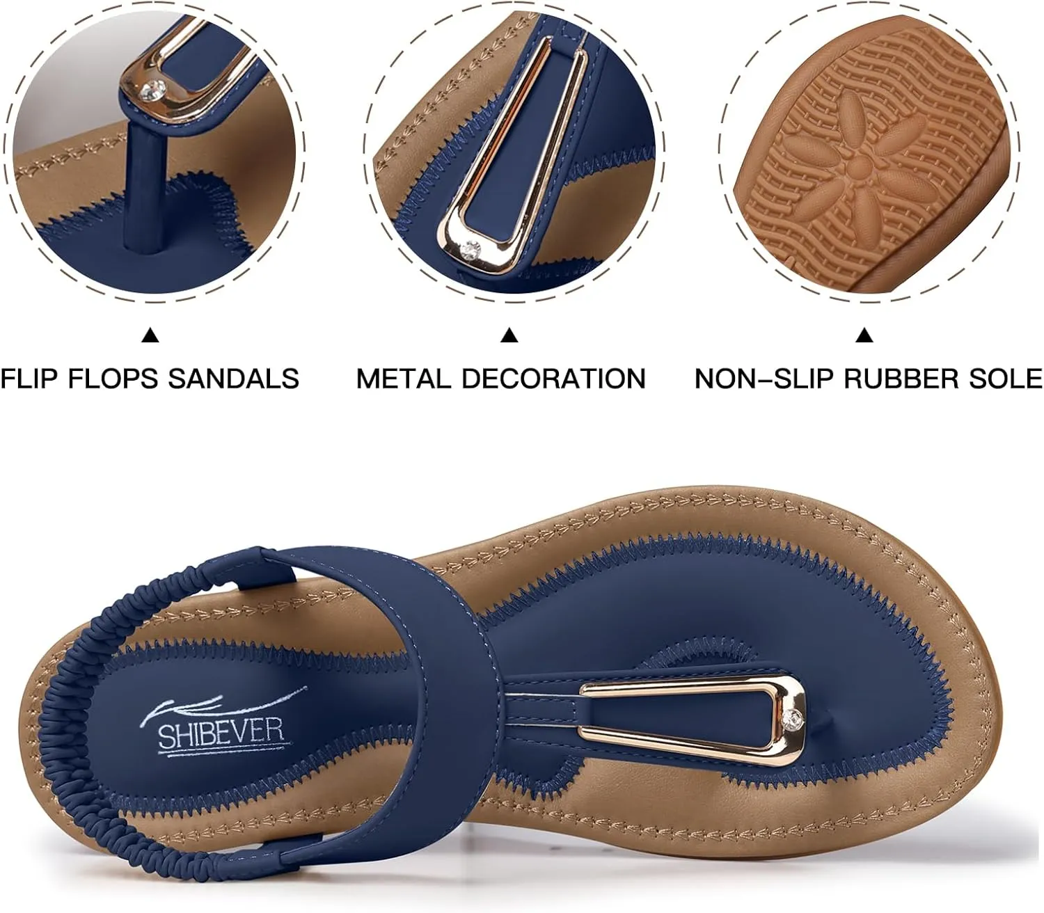 SHIBEVER Womens Sandals Summer Flat: Dressy Casual T-Strap Flip Flop Thong Flats Sandals - Comfortable Walking