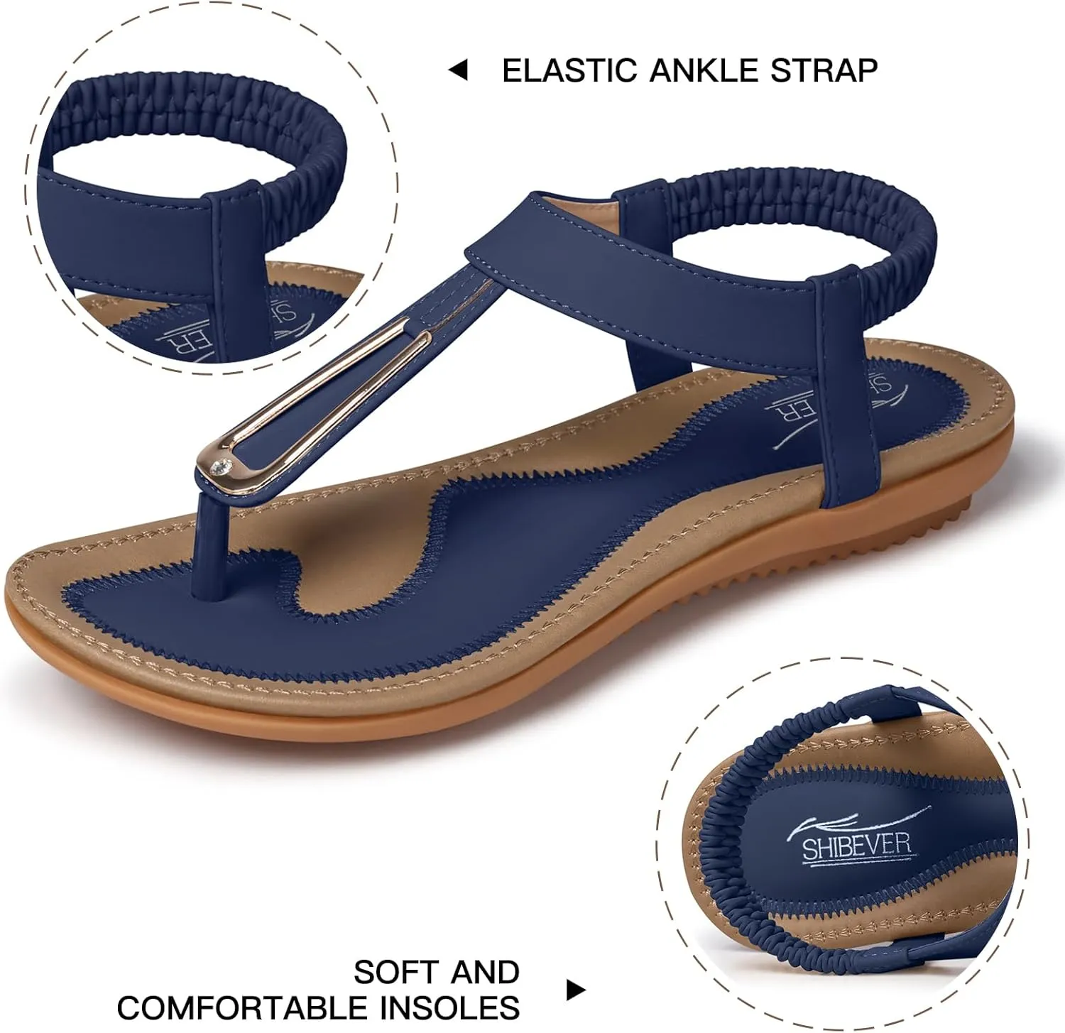 SHIBEVER Womens Sandals Summer Flat: Dressy Casual T-Strap Flip Flop Thong Flats Sandals - Comfortable Walking