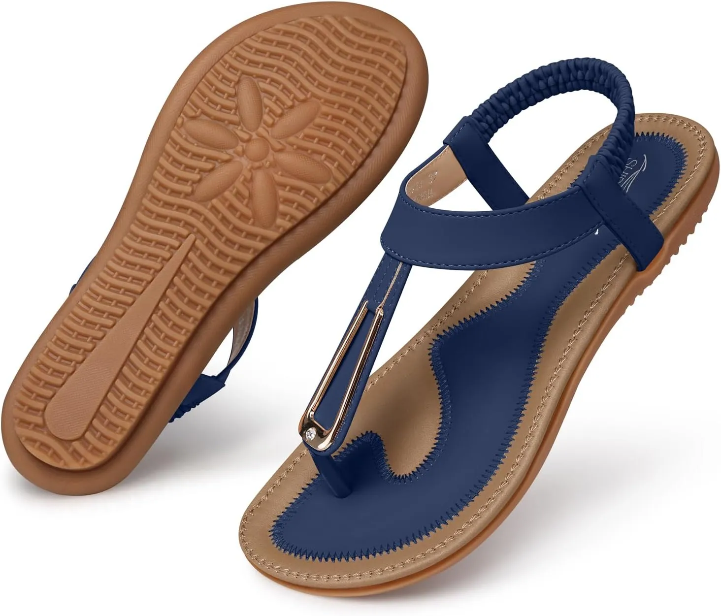 SHIBEVER Womens Sandals Summer Flat: Dressy Casual T-Strap Flip Flop Thong Flats Sandals - Comfortable Walking