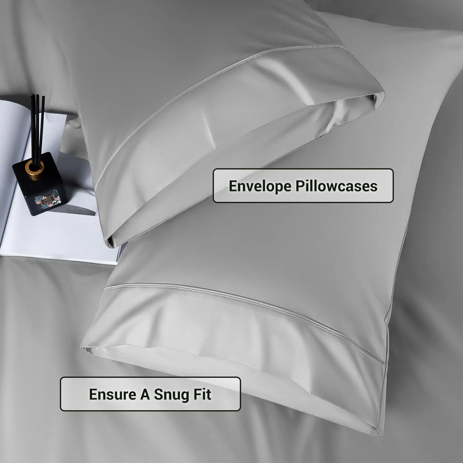 Shilucheng 4 Piece Queen Sheet Sets, Cooling Sheets, Blend Rayon Derived from Bamboo, Deep Pocket Up to 16", Breathable & Soft Bed Sheets, Hotel Silky Bedding Set, Grey