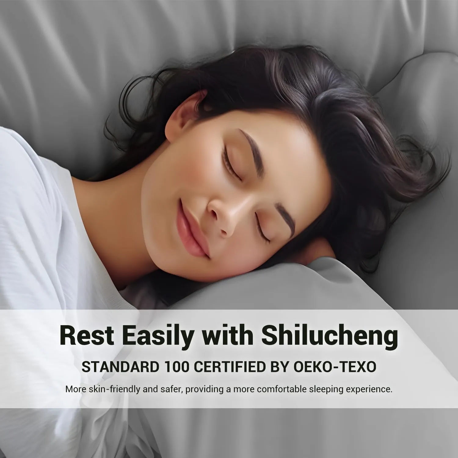 Shilucheng 4 Piece Queen Sheet Sets, Cooling Sheets, Blend Rayon Derived from Bamboo, Deep Pocket Up to 16", Breathable & Soft Bed Sheets, Hotel Silky Bedding Set, Grey