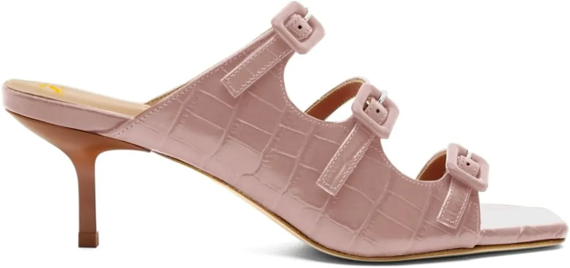 SHODENSE Women Kitten Heels Mules Square Open Toe Sandals Suede 2 Inch Mid Heels Slippers Buckle Strappy Patent Crocodile Mule Clogs Peep Toe Slip-Ons Comfortable Slides Shoes Dressy Fashion 4-11 M US