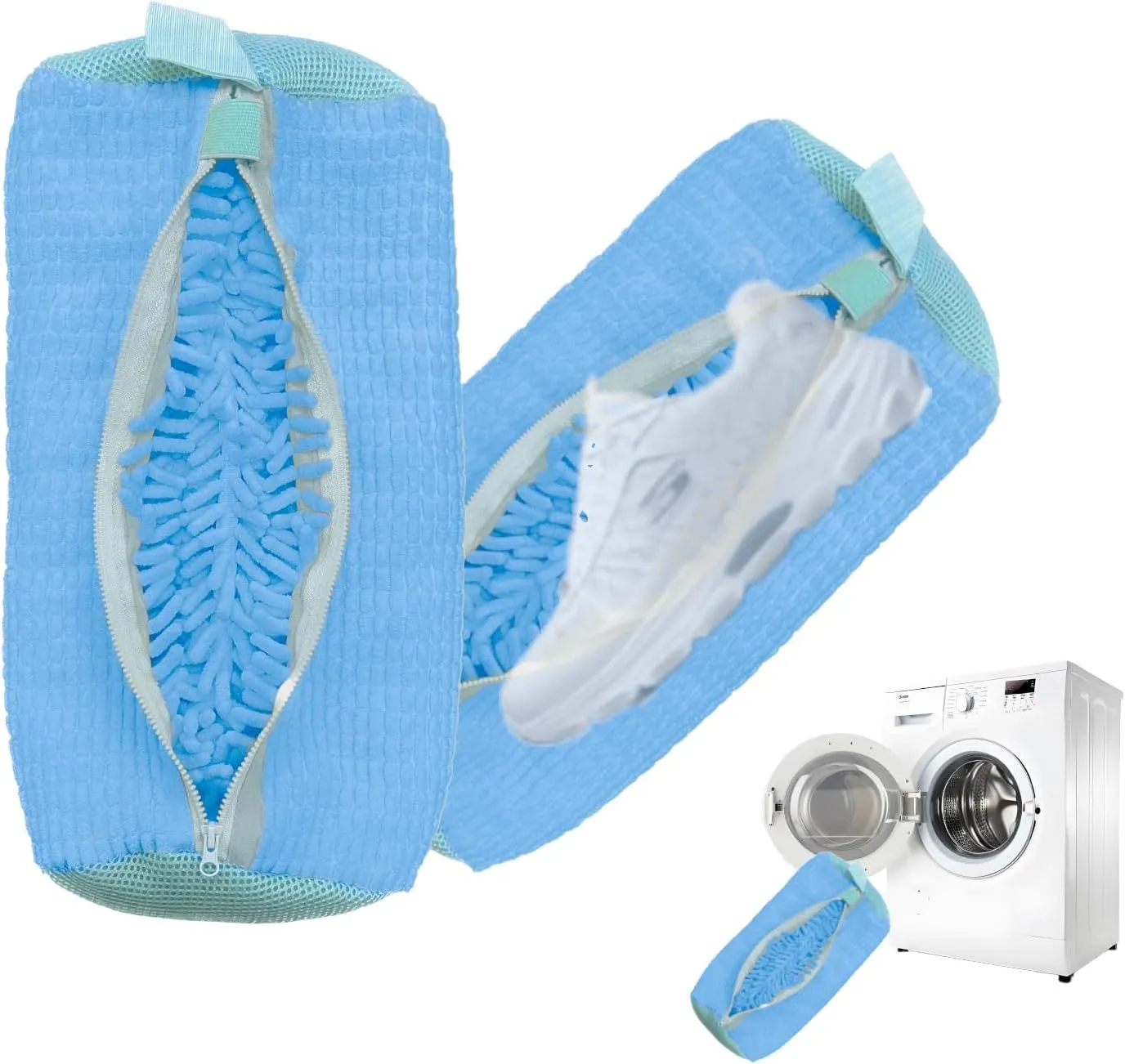 Shoe Washing Machine Bag,Laundry Shoe Bag for Sneaker,Tennis Shoes,Washer and Dryer,Reusable Cleaning Bag for Sock, Delicates,Gym Shoes (Blue 2pcs)