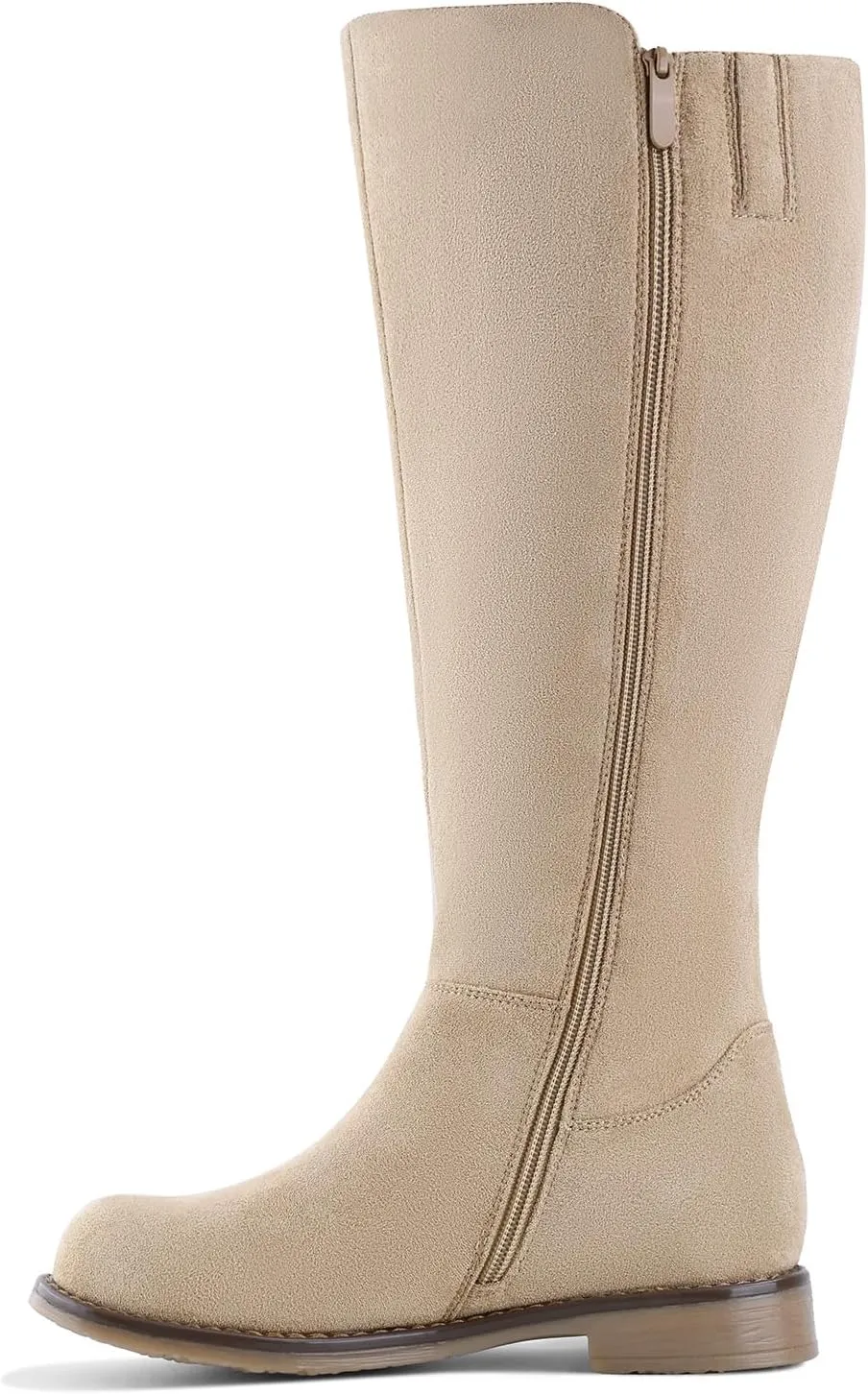 Shoe'N Tale Wide Calf Knee High Boots for Women Flat Low Heel Width Stretchy Round Toe with Side Zipper Fall and Winter Fashion Comfortable