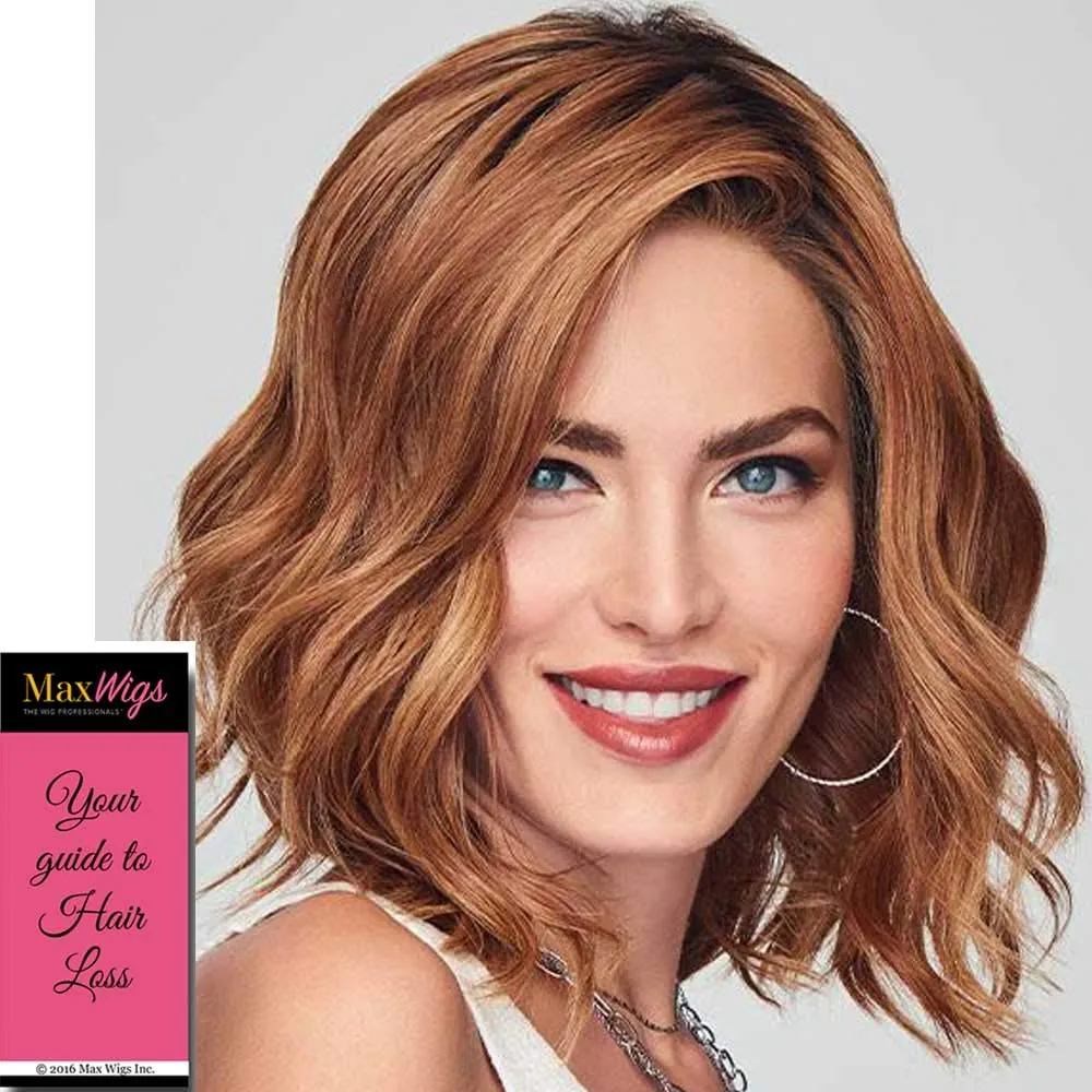Simmer Elite Wig Color RL11/25 GOLDEN WALNUT - 11.5" Sheer Indulgence Light Long Heat Friendly Synthetic Lace Front Monofilament Top Hand-Tied base Bundle MaxWigs Hairloss Booklet