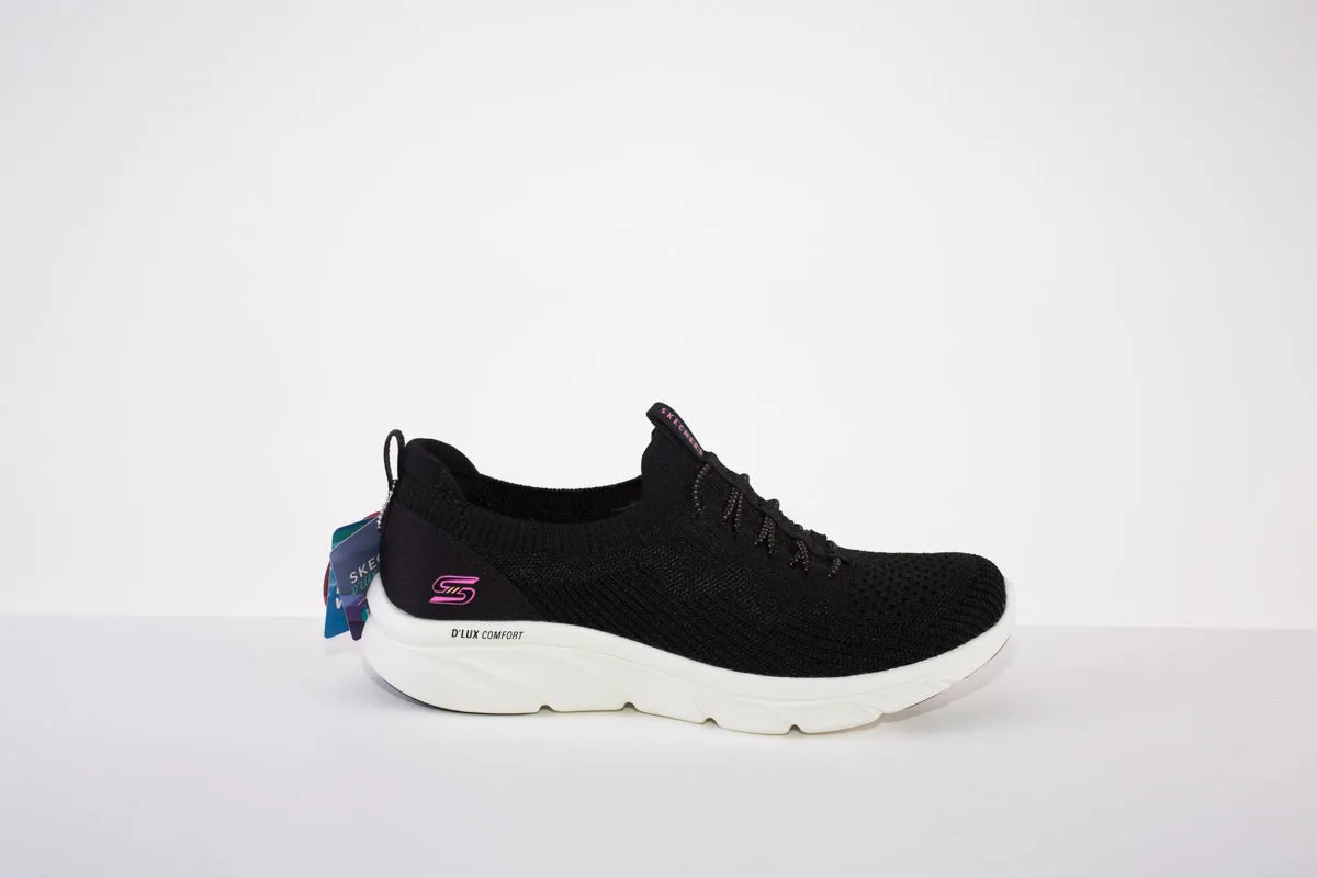 SKECHERS 104335 D'LUX COMFORT-MOC LACE SLIP-ON TRAINER - BLACK/WHITE