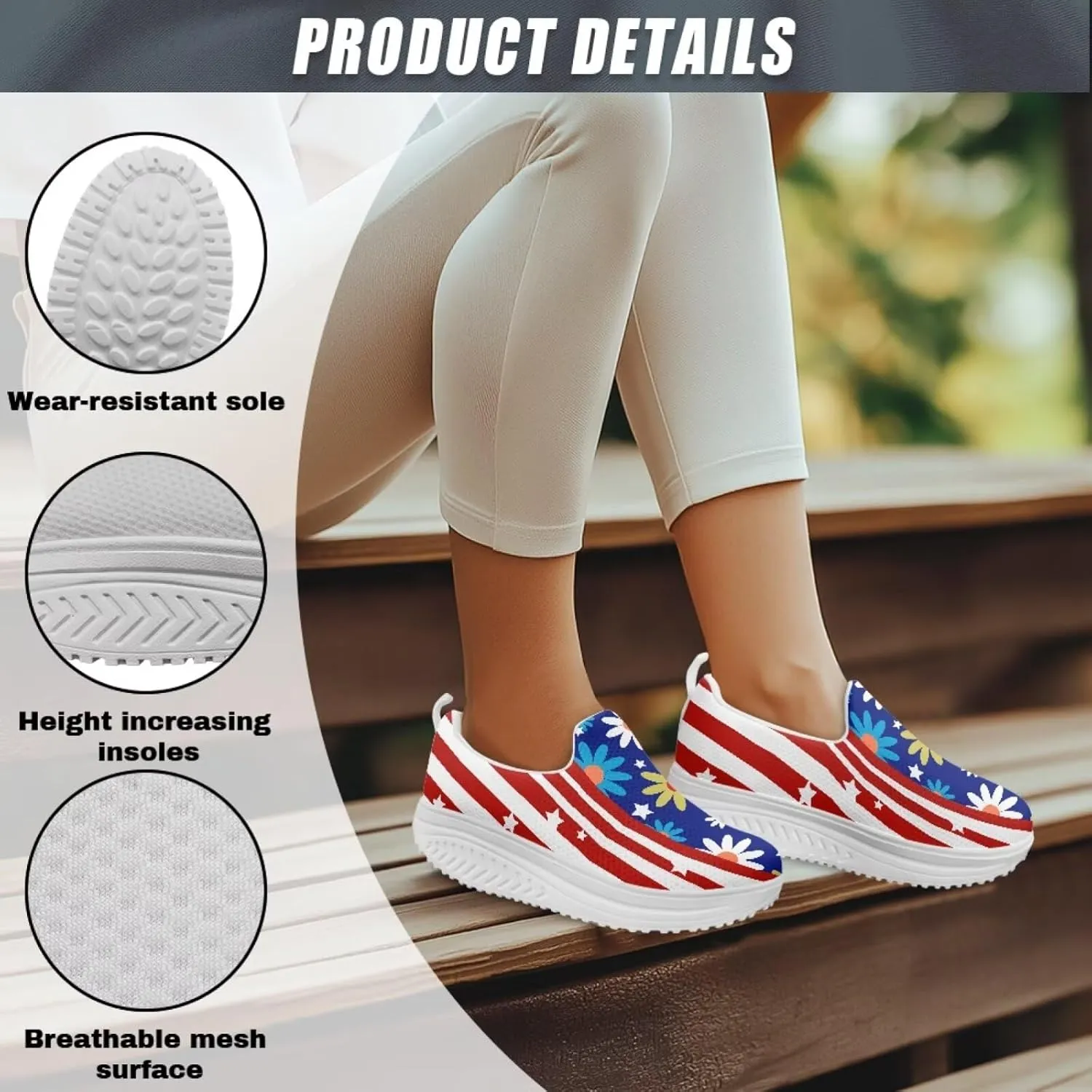 Slip On Women Shoes Hippie Florals Rocking Sole Loafers Comfort Elastic Stretch Mesh Casual Walking Sneakers