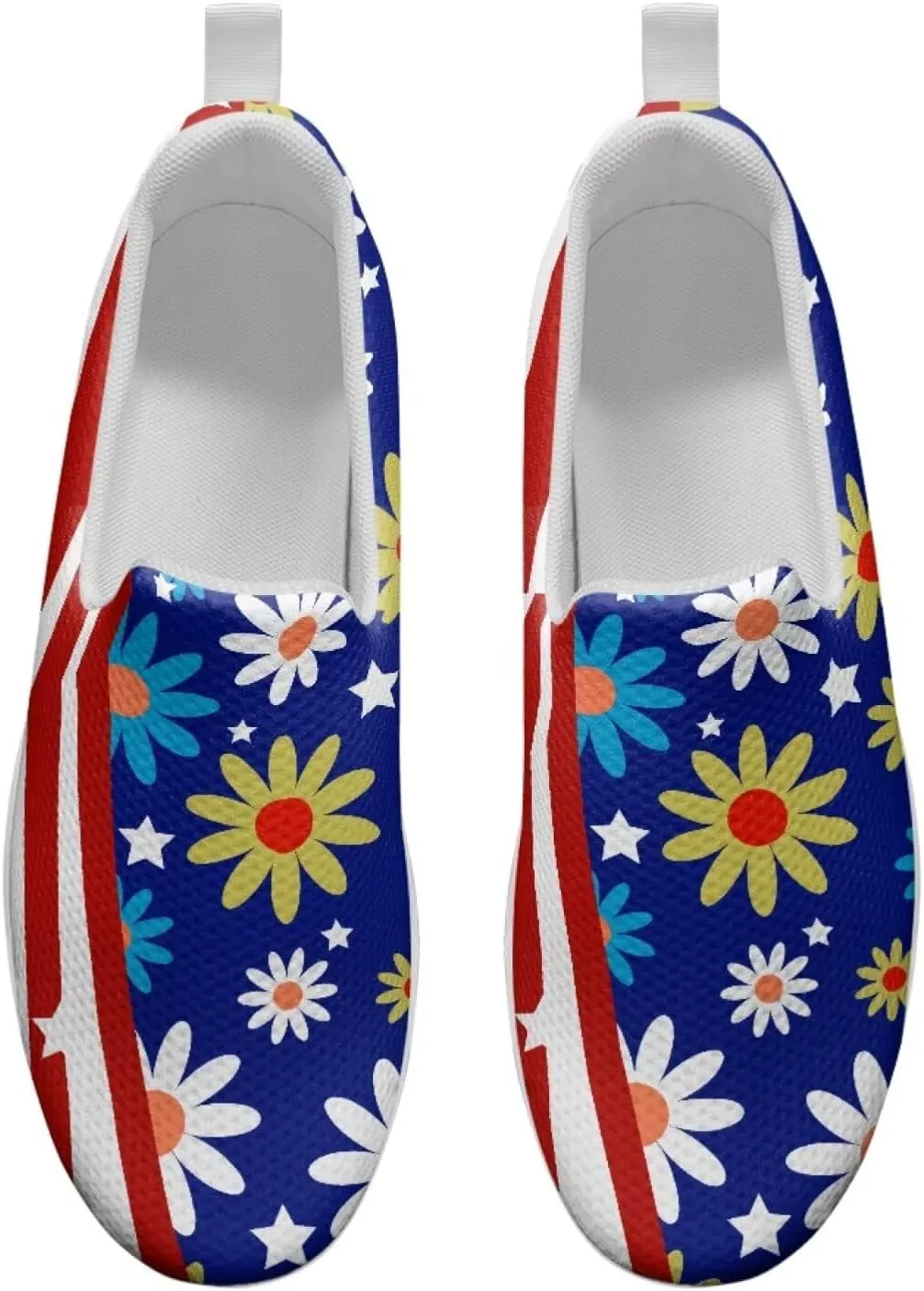 Slip On Women Shoes Hippie Florals Rocking Sole Loafers Comfort Elastic Stretch Mesh Casual Walking Sneakers