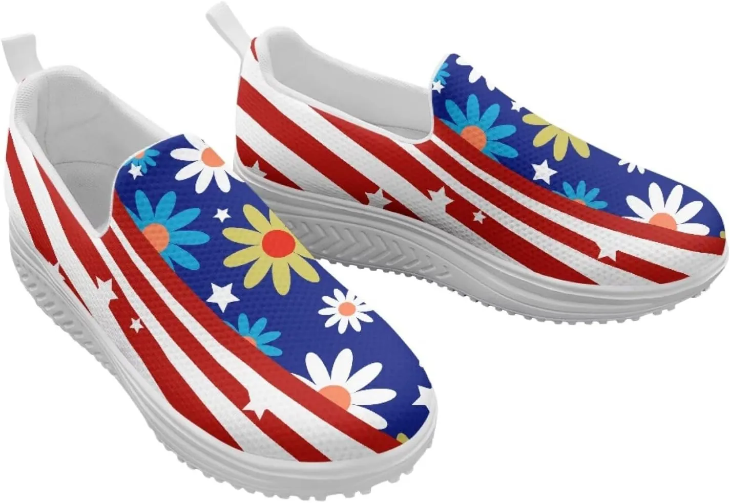 Slip On Women Shoes Hippie Florals Rocking Sole Loafers Comfort Elastic Stretch Mesh Casual Walking Sneakers