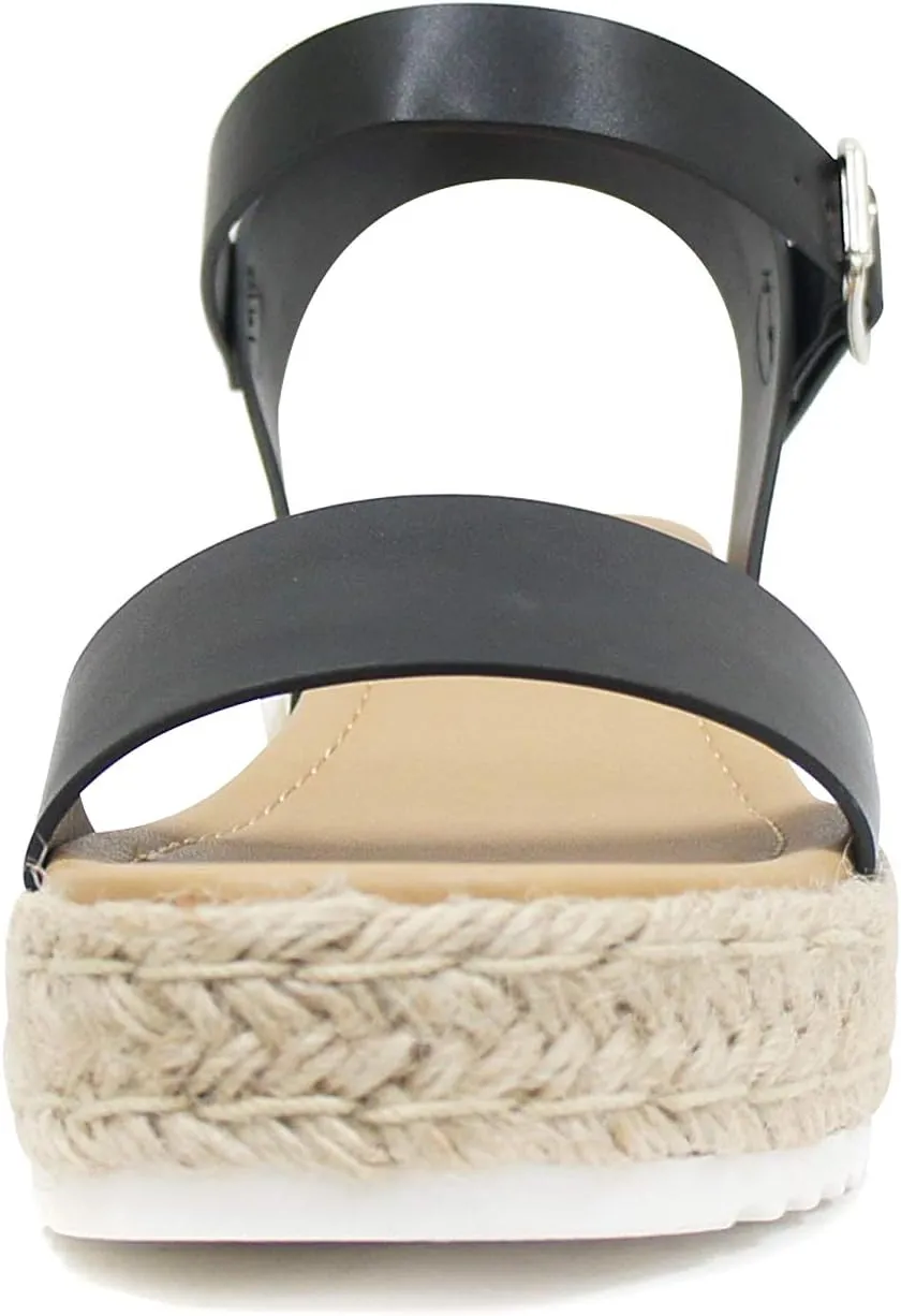 Soda Clip by TrendyFashion ~ Open Toe Single Band Espadrille Jute Platform Flatform Casual Fashion Sandals with Buckle Ankle Strap