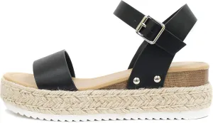 Soda Clip by TrendyFashion ~ Open Toe Single Band Espadrille Jute Platform Flatform Casual Fashion Sandals with Buckle Ankle Strap