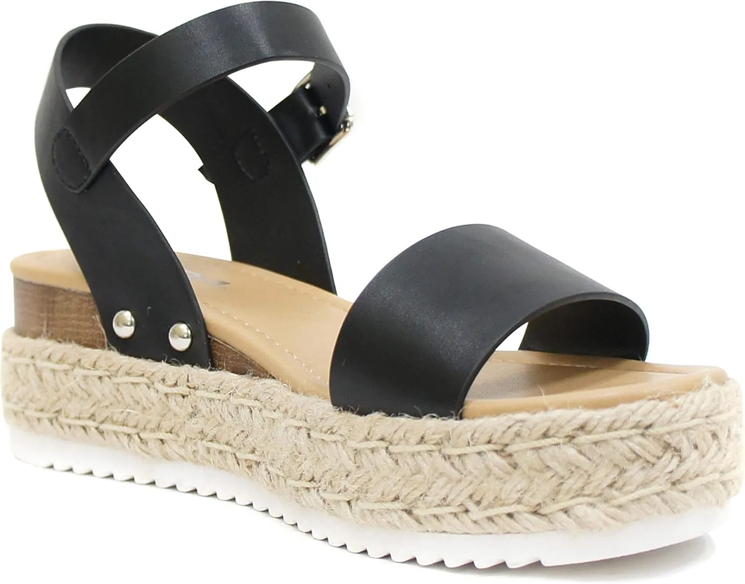 Soda Clip by TrendyFashion ~ Open Toe Single Band Espadrille Jute Platform Flatform Casual Fashion Sandals with Buckle Ankle Strap