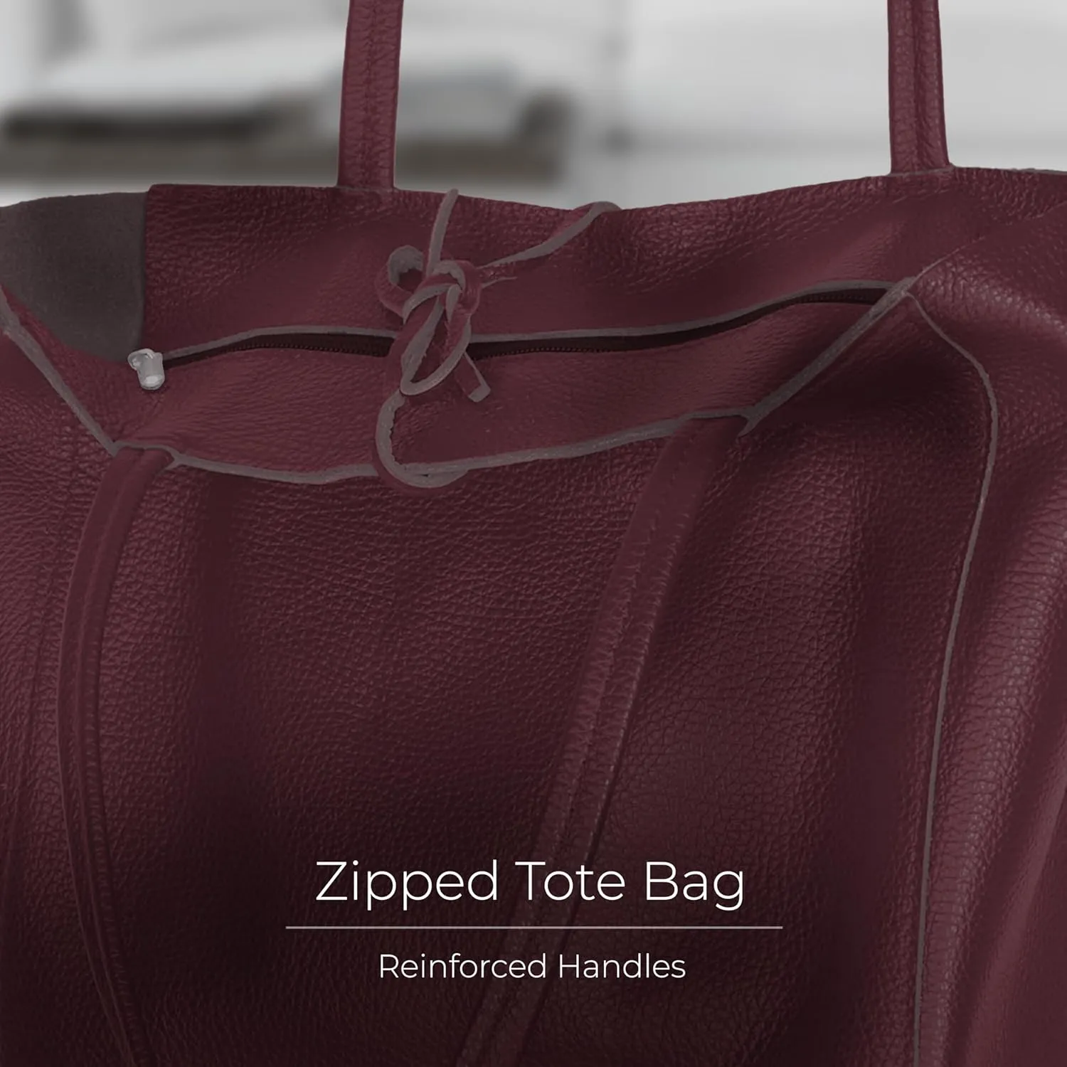 Soft Italian Genuine Calf Leather Tote Bag | Unstructured Unlined Shopper with Zipper, Inside Pocket & Flat Base