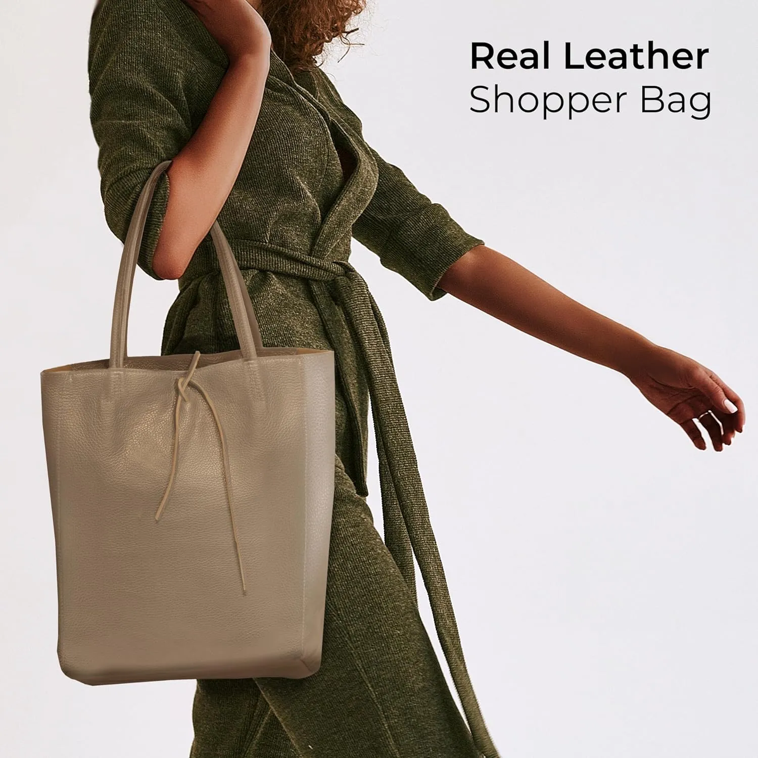 Soft Italian Genuine Calf Leather Tote Bag | Unstructured Unlined Shopper with Zipper, Inside Pocket & Flat Base