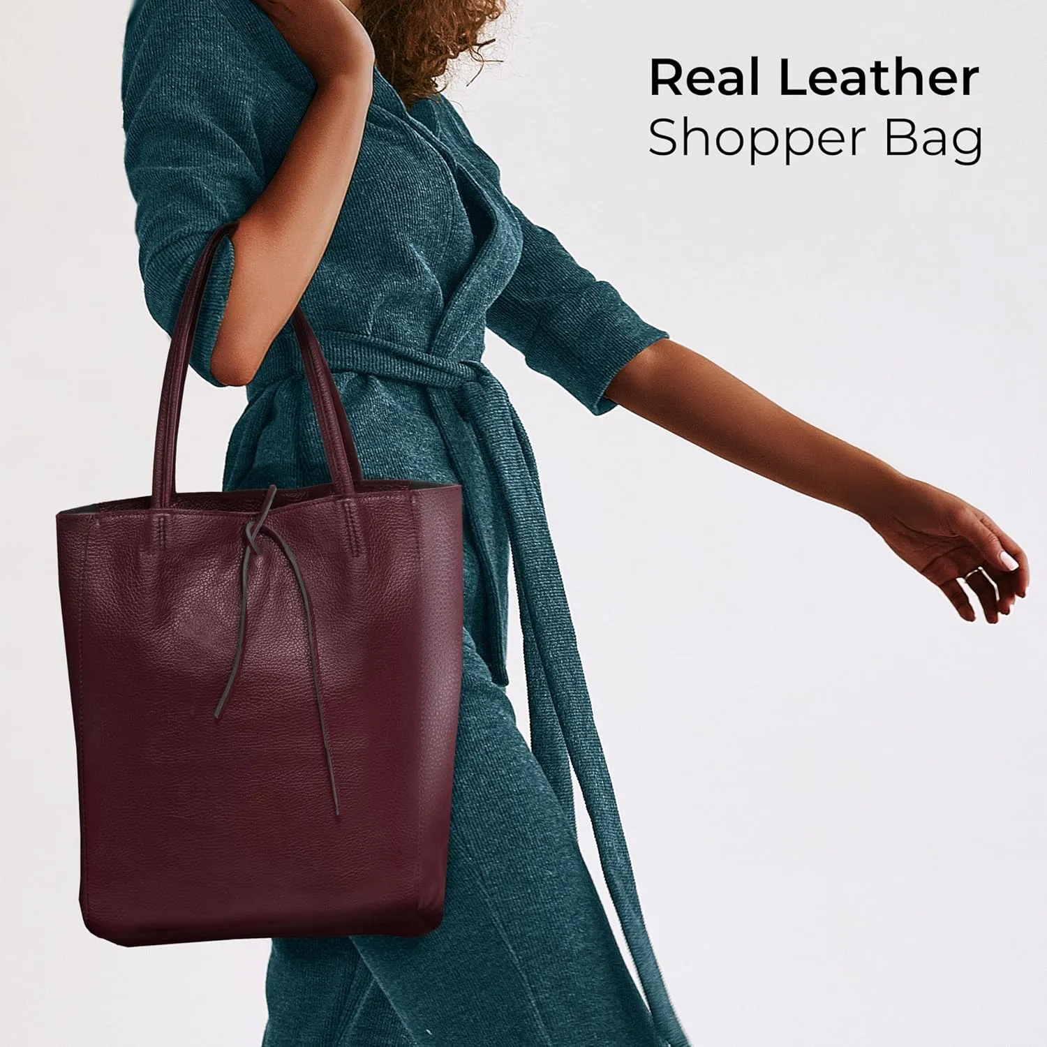 Soft Italian Genuine Calf Leather Tote Bag | Unstructured Unlined Shopper with Zipper, Inside Pocket & Flat Base