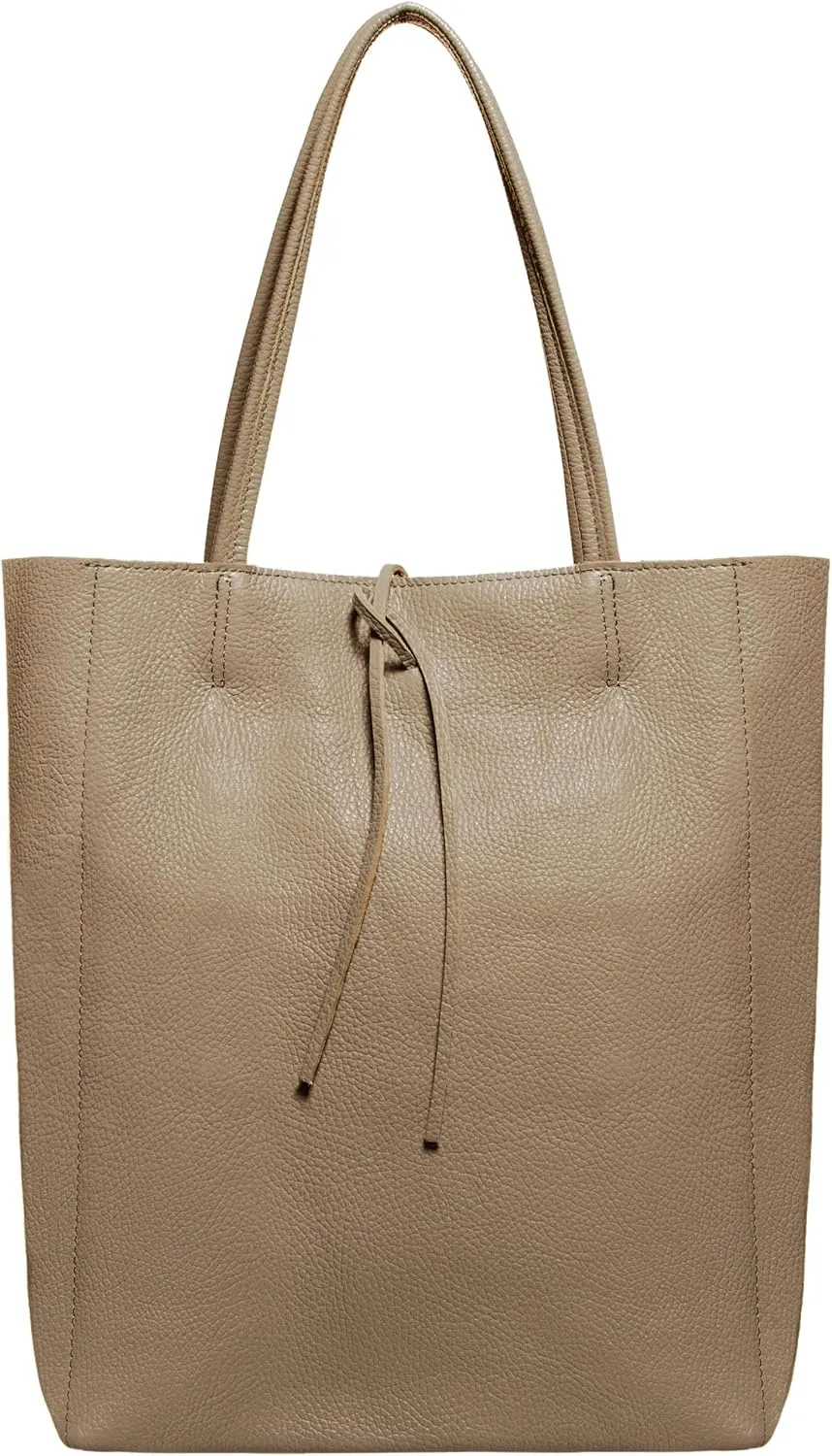 Soft Italian Genuine Calf Leather Tote Bag | Unstructured Unlined Shopper with Zipper, Inside Pocket & Flat Base