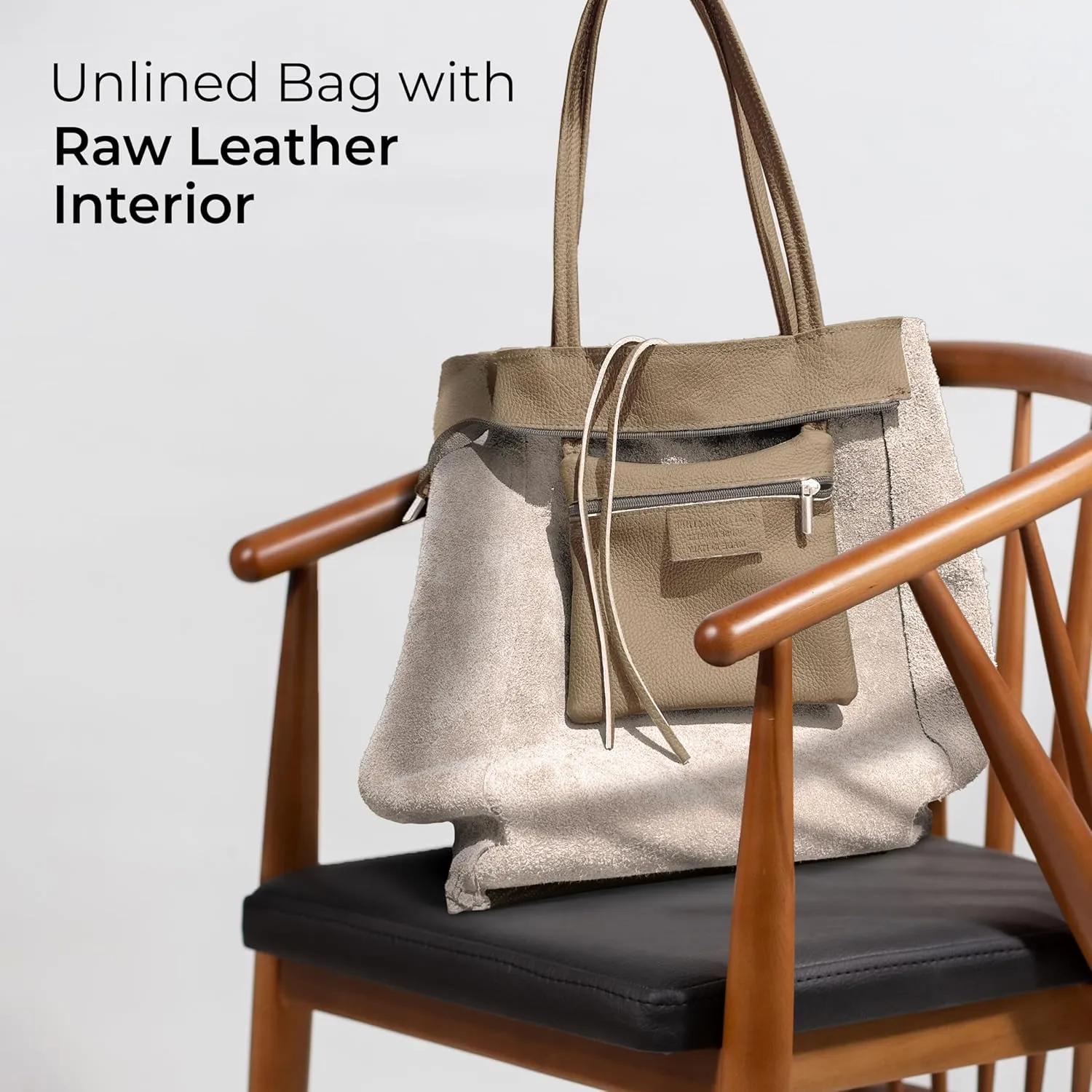 Soft Italian Genuine Calf Leather Tote Bag | Unstructured Unlined Shopper with Zipper, Inside Pocket & Flat Base