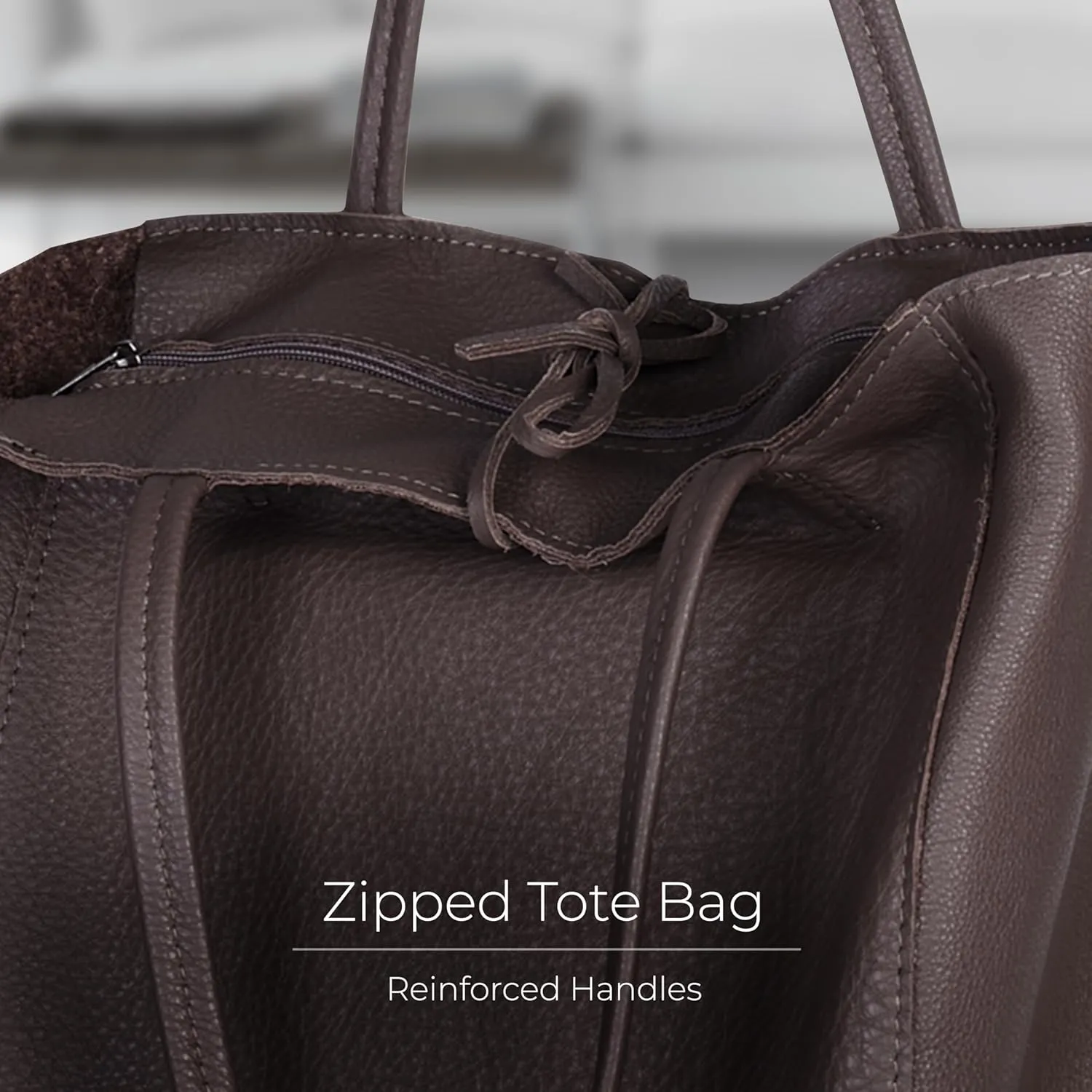 Soft Italian Genuine Calf Leather Tote Bag | Unstructured Unlined Shopper with Zipper, Inside Pocket & Flat Base