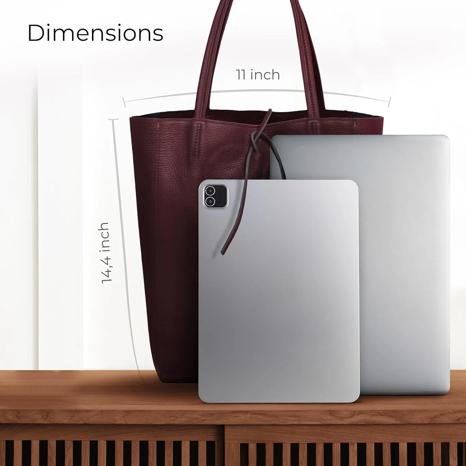 Soft Italian Genuine Calf Leather Tote Bag | Unstructured Unlined Shopper with Zipper, Inside Pocket & Flat Base
