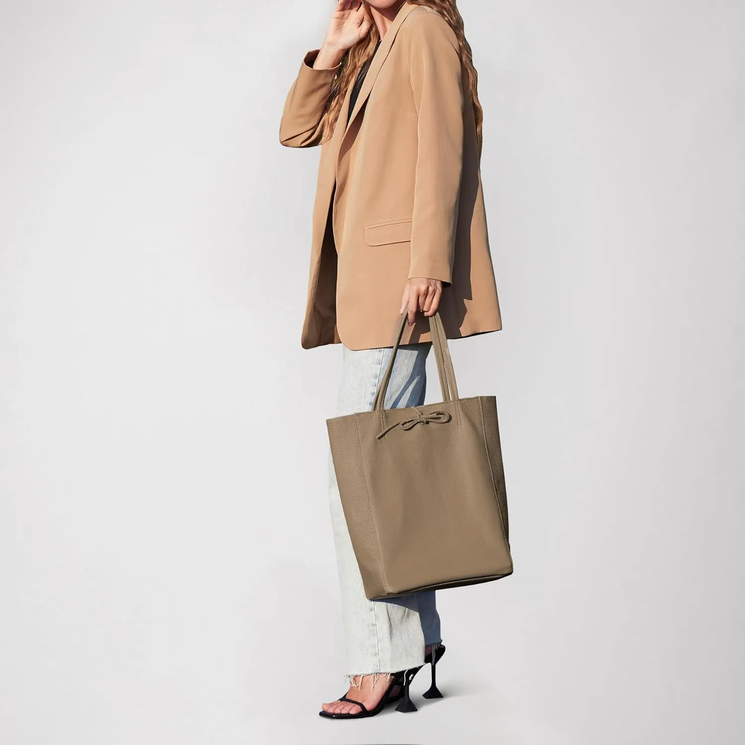 Soft Italian Genuine Calf Leather Tote Bag | Unstructured Unlined Shopper with Zipper, Inside Pocket & Flat Base