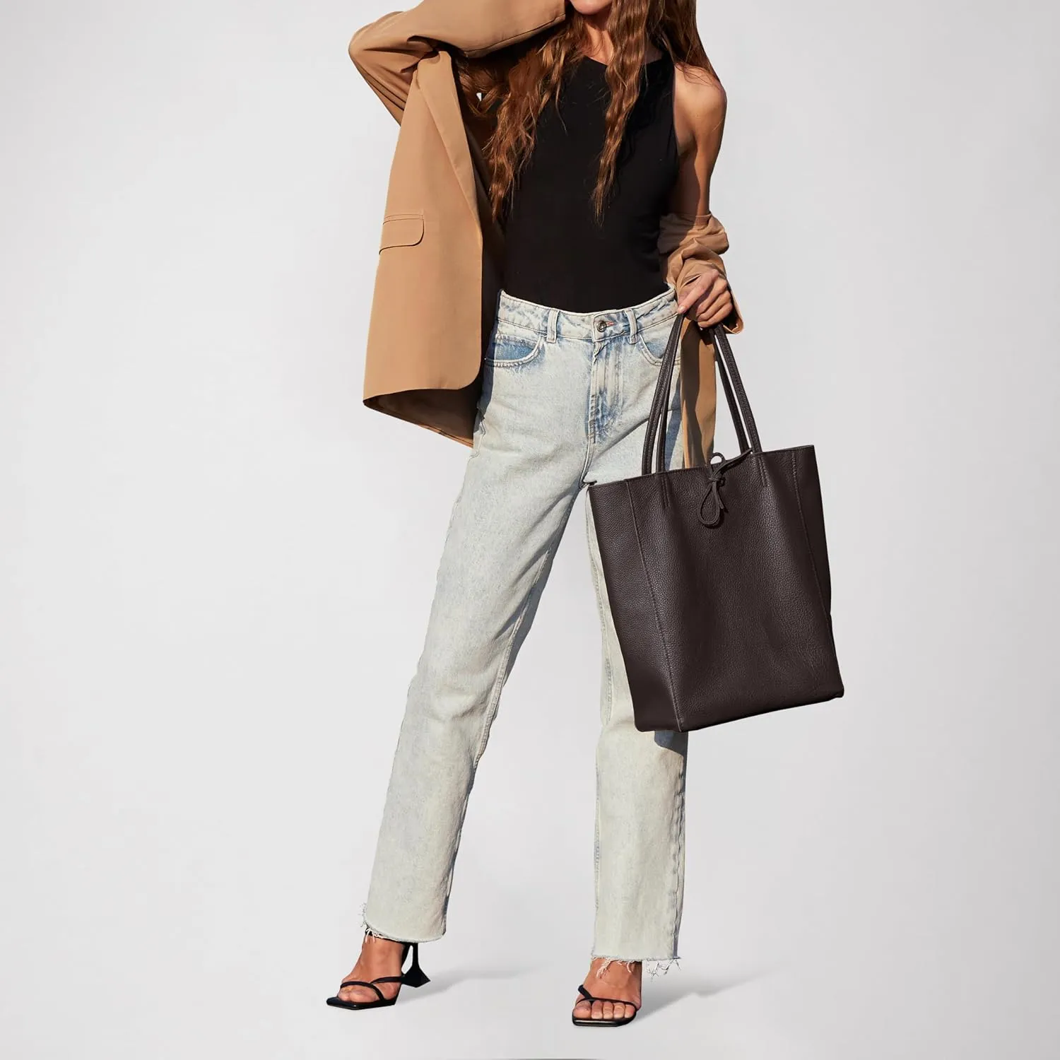 Soft Italian Genuine Calf Leather Tote Bag | Unstructured Unlined Shopper with Zipper, Inside Pocket & Flat Base